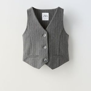 ZARA kids GRAY STRETCH STRIPED VEST  V-neck vest BLOGGER FAVORITES